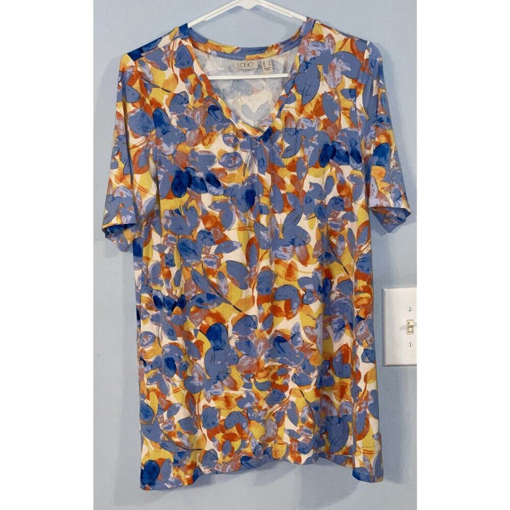 Logo Lori Goldstein Women’s V-neck Short Sleeve Blouse Top Tunic‎ Size Small - Picture 4 of 4